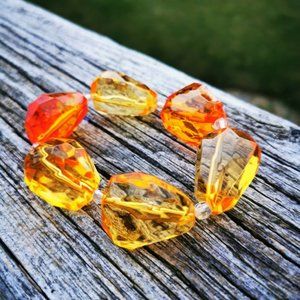 Big Yellow and Orange Plastic Gemstones Stretch Statement Bracelet